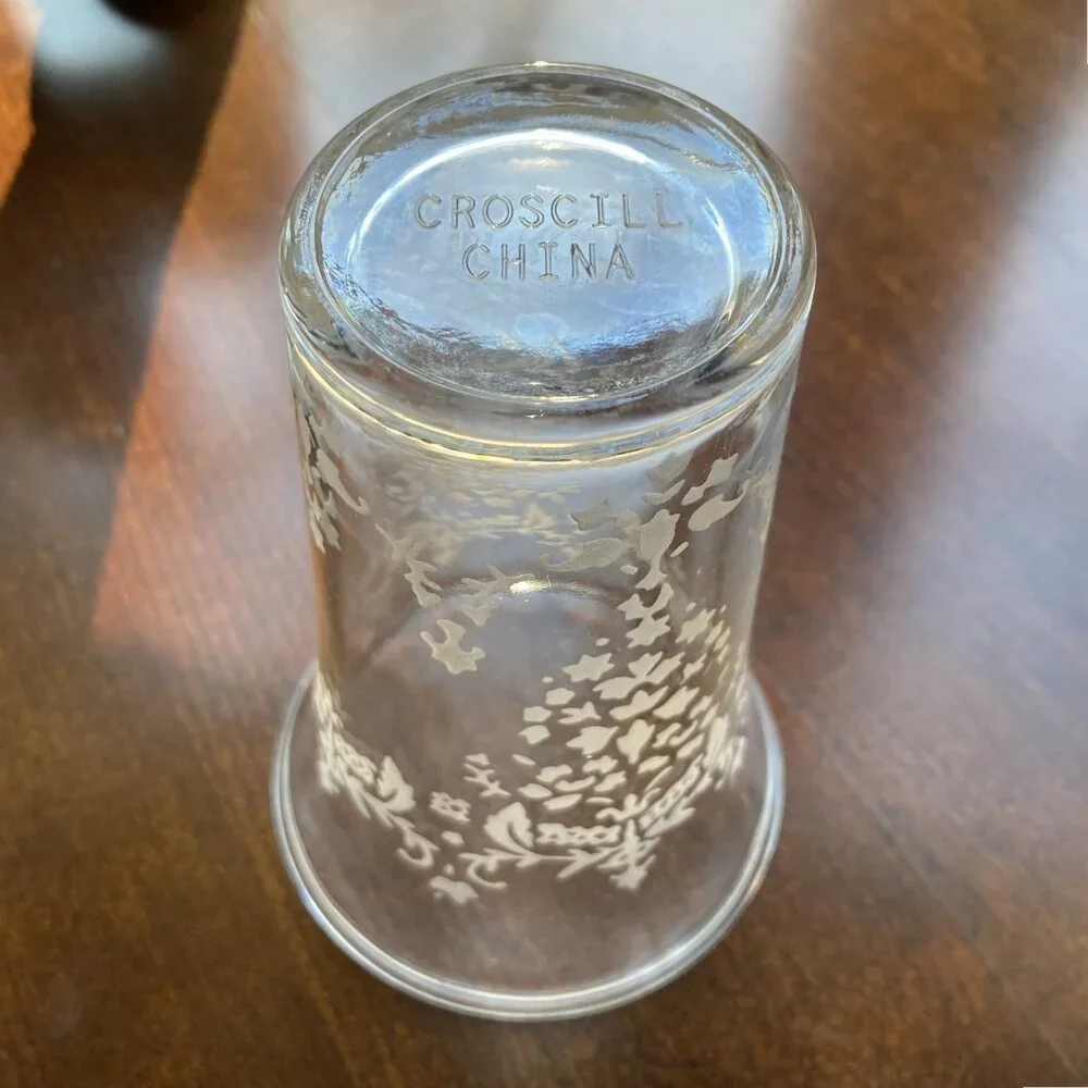 Croscill Etched Glass Vanity Tumbler Toothbrush/Rinse Cup Vintage Bathroom Decor